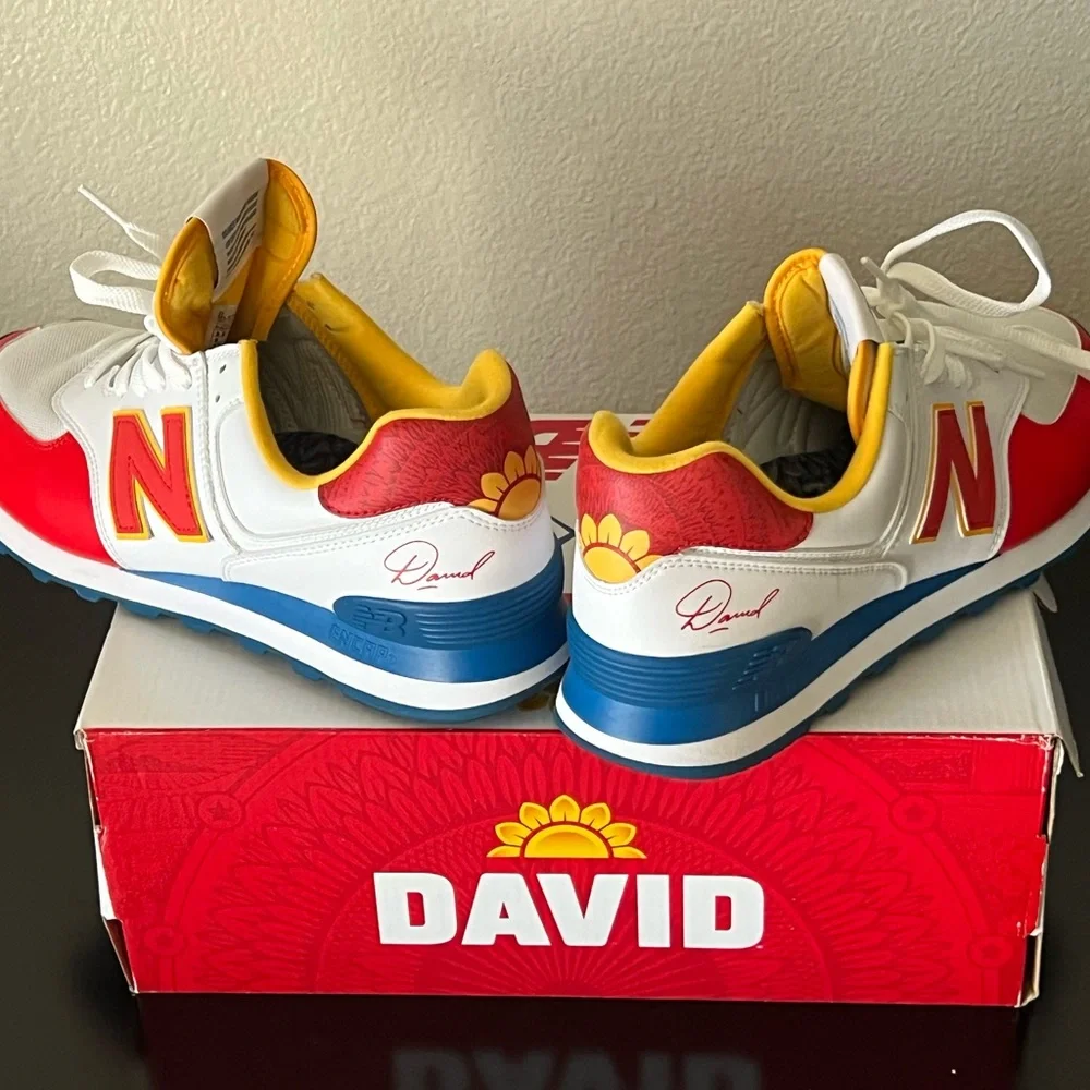 New Balance Red and Yellow Athletic Shoes with Chunky Sole - Picture 2 of 13